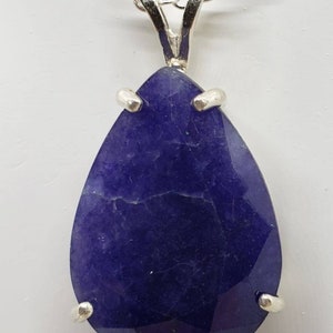 Natural Pear Blue Sapphire Sterling Silver Necklace