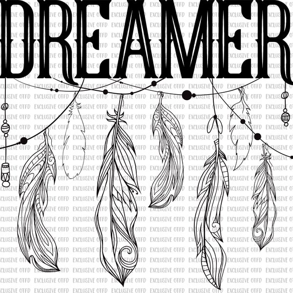 Dreamer Digital Download | PNG | Instant Download | Boho | Sublimation | Print and Cut | Feathers | Sublimation | Digital Design