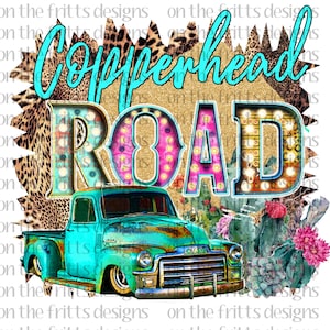 Camion vintage Copperhead Road avec fichier de conception de sublimation numérique Cacti .png