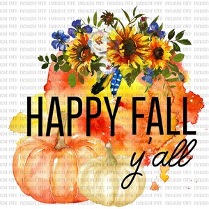 Happy Fall Y'all Diseño Digital / Diseño de Sublimación / Descarga Digital / Archivo PNG / Descargas de Diseños / Otoño PNG / Calabaza