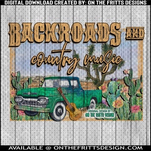 Backroads e Country Music Digital Download PNG / Sublimation Design / Digital Download / PNG / Western / Country / Cactus