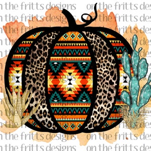 Aztec and Leopard Pattern Pumpkin with cactus Digital Design | Sublimation Design | Digital Download | PNG File