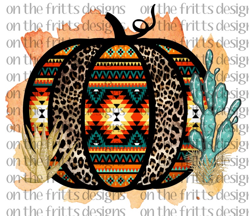 Aztec and Leopard Pattern Pumpkin with cactus Digital Design | Sublimation Design | Digital Download | PNG File 