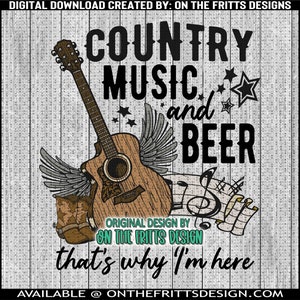 Musique country et bière en téléchargement numérique - dessins western PNG pour sublimation - impression d'art cow-girl et fille à la bière