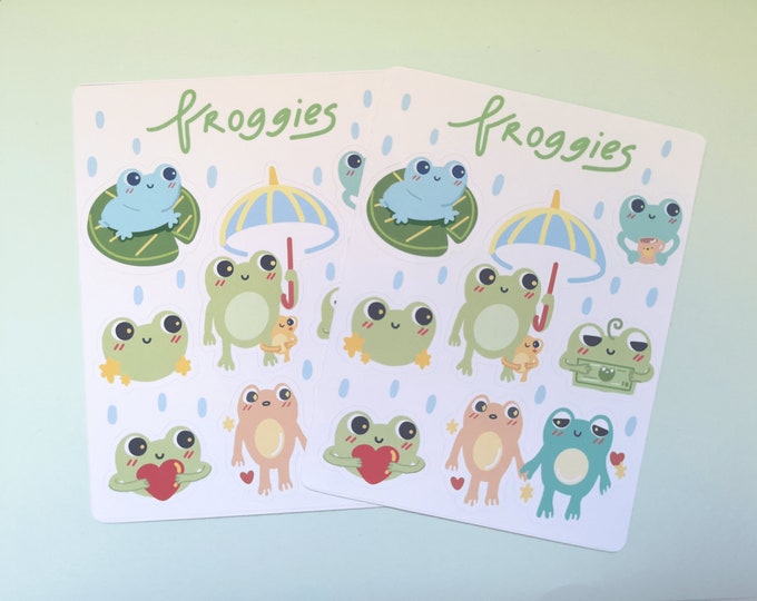 Frogs Sticker Sheet | Cute Animal Frog Stickers | Cute Planner Stickers ...