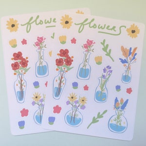 Flowers Sticker Sheet | Floral Bullet Journal Stickers, Planner Stickers | Cute Flower Stickers