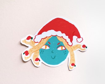 Medusa Holiday Christmas Sticker | Greek Mythology Christmas Sticker | Ancient Greek Myth Festive | Snake Sticker