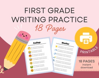 Writing Practice Printable Worksheets, First Second Third Grade Sentence Writing, Homeschool Worksheets, 18 Pages Printable Worksheets