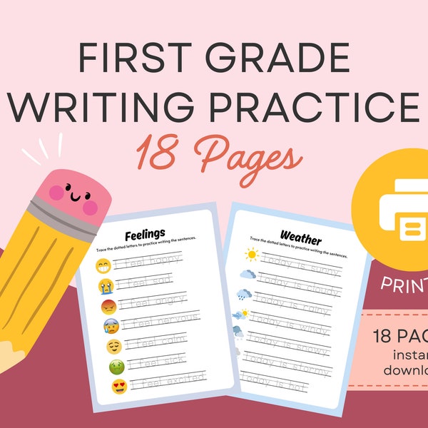 Writing Practice Printable Worksheets, First Second Third Grade Sentence Writing, Homeschool Worksheets, 18 Pages Printable Worksheets