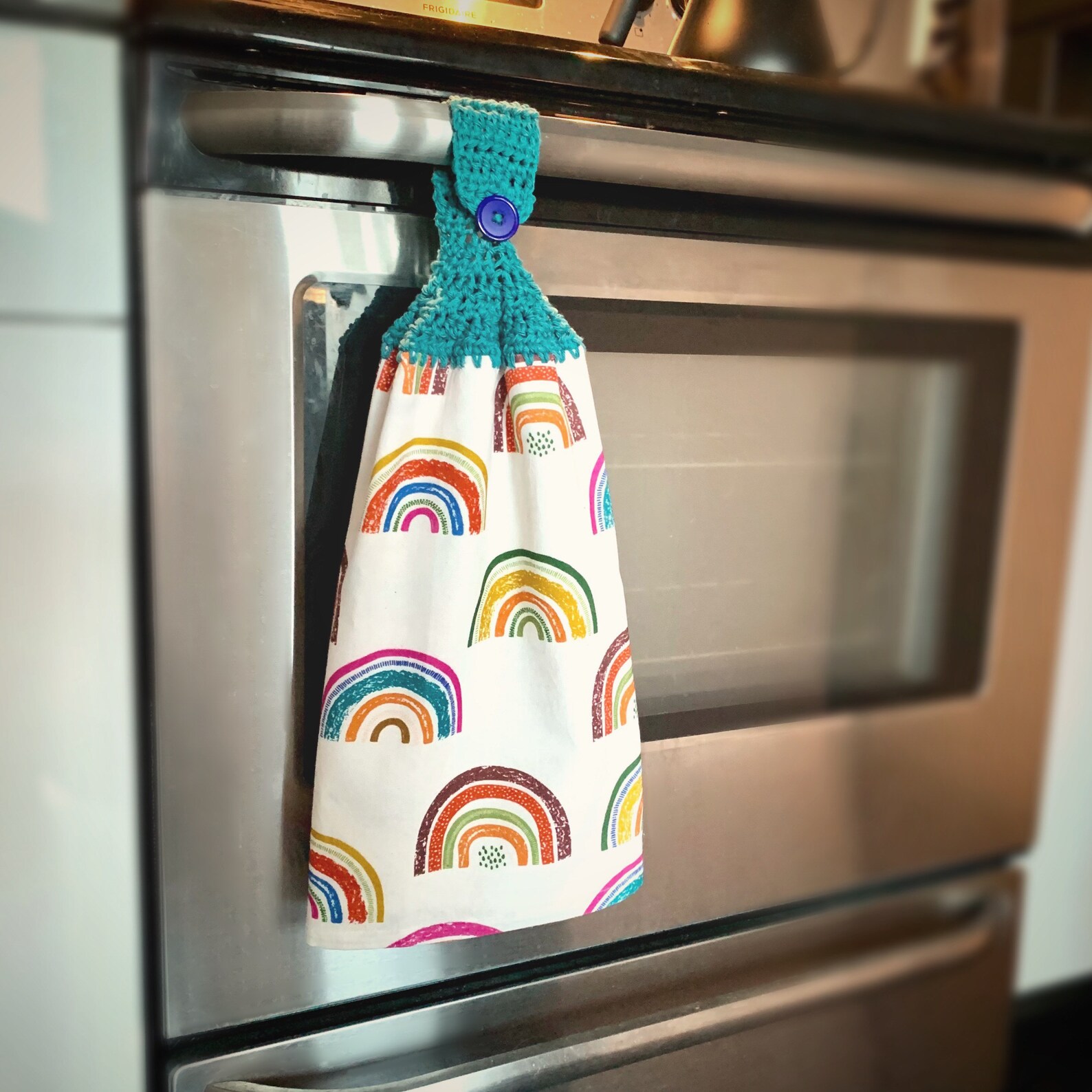 Rainbow Kitchen Towel Crochet Hanging Towel With Rainbows Etsy UK