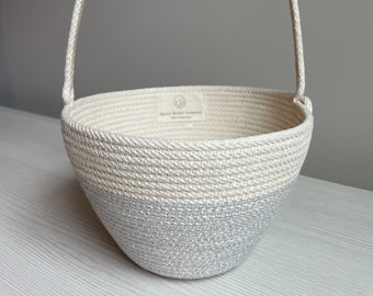 Flower Girl Cotton Rope Basket Small Gray Neutral Heirloom Basket/ Flower girl gift