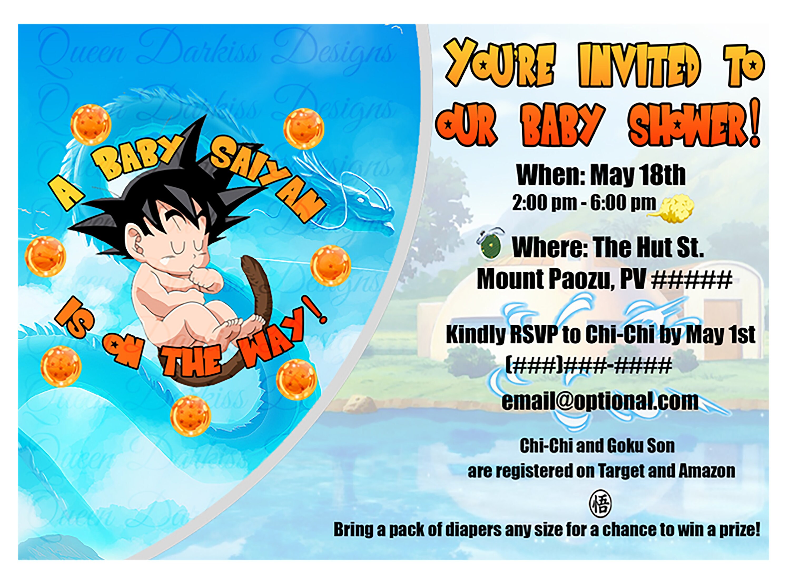 Dragon Ball Baby Shower Invite Digital Download 5x7 Etsy
