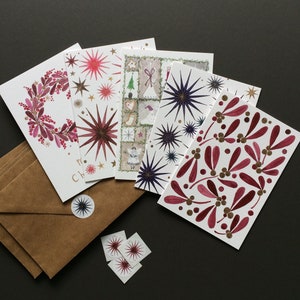 Kerstkaarten in een set van 5, aquarel, liefdevol geïllustreerde vouwkaarten met enveloppen en stickers, krans, sterren, engelen, maretak