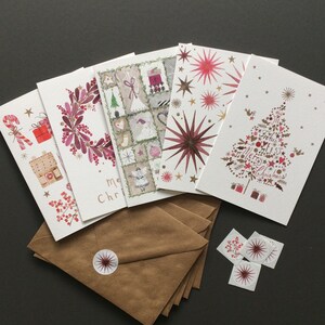 Cartoline di Natale di alta qualità in un set da 5, illustrazioni ad acquerello, rosé, biglietti pieghevoli con buste e adesivi, ghirlanda, stelle, angeli