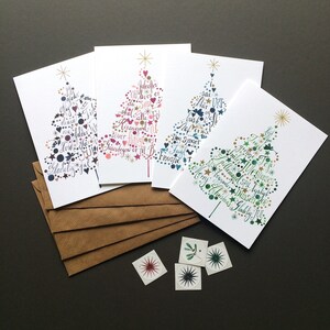 Cartoline natalizie, set da 4, cartoline pieghevoli acquarellate, calligrafate e illustrate con buste DIN B6 e adesivi