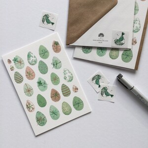 Wenskaart nr. 31, liefdevol geïllustreerde paaskaart, aquarel, gevouwen kaart met envelop en sticker, lente, eieren, verjaardag, uitnodiging