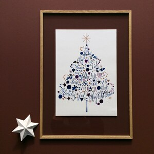 Print no.1, poster, hand lettered Christmas tree &quot;Jeg glæder mig i denne tid&quot; Peters jul, illustration, A3 or A4
