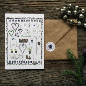 Kerstkaart nr.5, aquarel, geïllustreerde vouwkaart met envelop en sticker, ijsbeer, Scandinavisch Scandinavisch