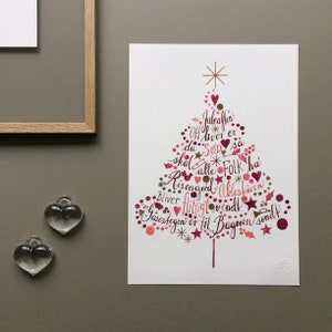 Print no.3, poster, hand lettered Christmas tree, &quot;Juleaften oh hvor er du sød&quot; illustration, A3 or A4