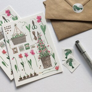 Carte de voeux n°32, carte pliante joliment illustrée avec enveloppe et autocollant, aquarelle, anniversaire, invitation, jardin, pois de senteur, fleurs