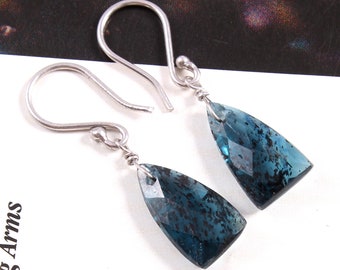 Teal Moss Kyanite Trillion Briolette Earrings, Sterling Silver