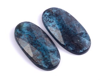Indigo Moss Kyanite Briolettes, Faceted Oval Gemstone Pair (10x14 mm)