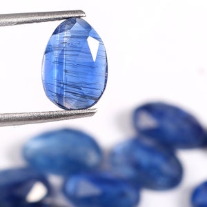 10 Piece Natural blue Kyanite Gemstone, Pear One Side Cut And On Side Flate Shape Gemstone For Making Jewelry