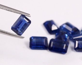 Natural Blue Kyanite Gemstone, Octagon Emerald Cut 6x4 mm