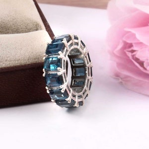 925 Pure Fine Silver Lonon blue Kyanite Band Ring. Kyanite Ring emerald cut Kyanite eternity band  Birthday Gift, Engagement, Wedding Band
