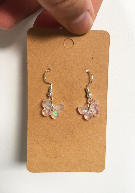 Butterfly Earrings/ Clear Transparent Glitter Earring/ Small