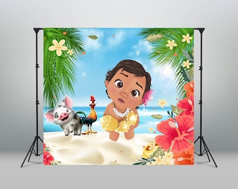 Baby Moana Banner Backdrop for Birthday Party Baby Shower Photo Booth Baby Moana Banner Backdrop for Birthday Party Baby Shower Photo Booth