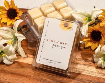 Sunflowers And Freesia Scented Wax Melt, Non-Toxic Organic Beeswax, Phthalate Free, Hand Poured, Fragrance Scented Wax