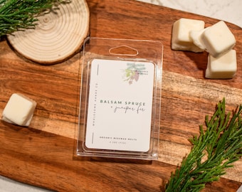 Balsam Spruce And Juniper Fir Wax Melt, Non-Toxic Organic Beeswax, Phthalate Free, Hand Poured, Christmas Wax Tarts, Fragrance Wax Cubes