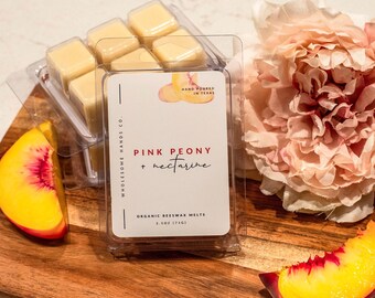 Pink Peony And Nectarine Wax Melts, Organic Beeswax, Non-Toxic, Phthalate Free, Handmade Wax Cubes, Strong Scented, Essential Oils