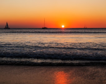 Costa Rica Photography, Beach, Ocean, Sunset, Boats, Travel Photography, Wall Art, Home Decor