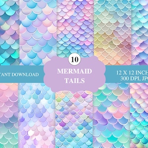 10 MERMAID TAILS| Mermaid | Printable Digital Paper Pack | Instant Download |Backgrounds | Crafts| Scrapbooking| Printable Paper