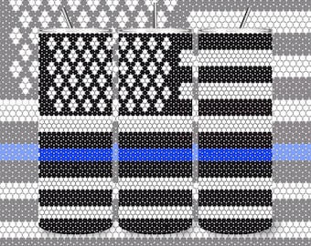 Blue Lives Matter Flag Rhinestone Tumbler Template | 20oz Skinny Bling Wrap | Digital Download | 20ss 5mm Design