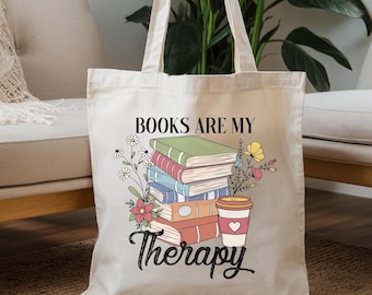 Books Are My Therapy Library Tote Bag Bookish Gifts Book Club Gifts Library Bag Canvas Tote Bag Book Lover Gifts Book Bag Reading Gifts