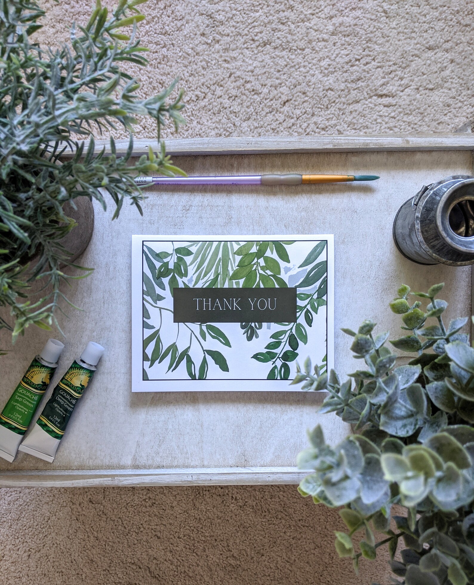 PRINTABLE Set of 4 Greenery Thank You Cards Etsy