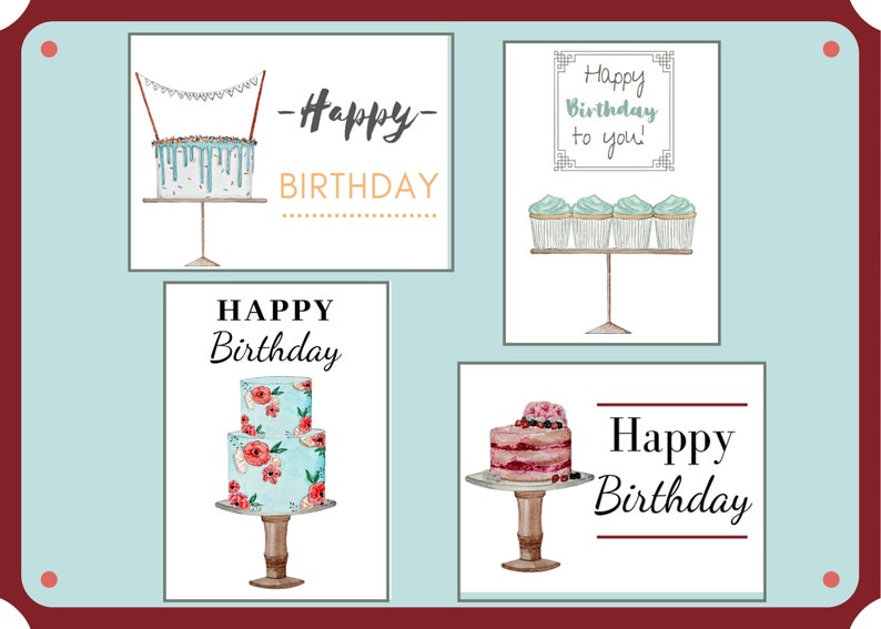 Birthday Cake Cards PRINTABLE* Set of 4