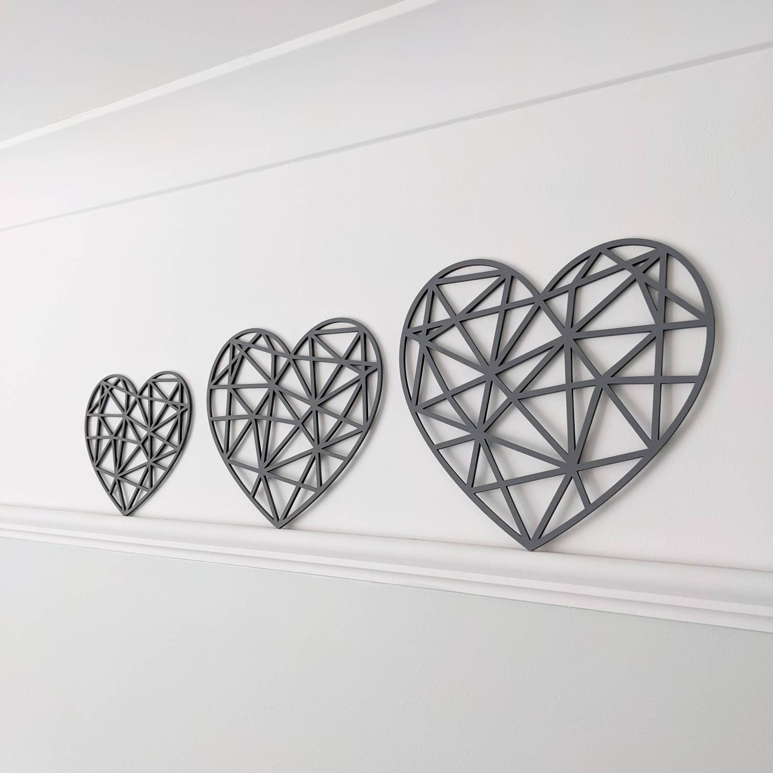 Geometric Hearts Wall Art Set of 3 Varied sizes Custom Etsy