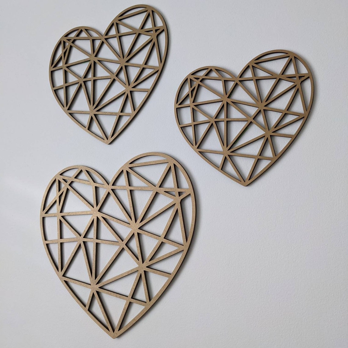 Geometric Hearts Wall Art Set of 3 Varied sizes Custom Etsy