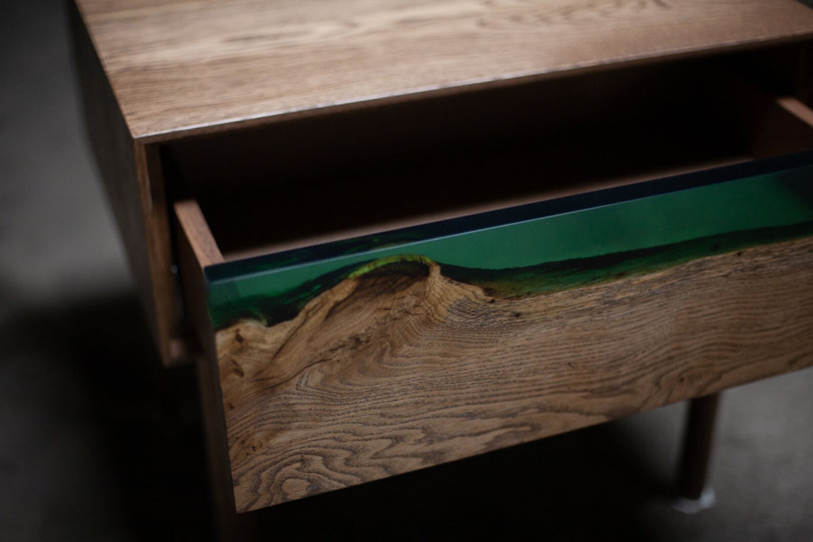 Oak modern nightstand with epoxy drawers custom furniture Etsy