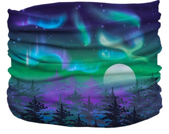 Dog Neck Gaiter, Small and Large breeds, No tying Easy Pull On Snood Calming Scarf Soft lightweight, comfortable. Northern Lights