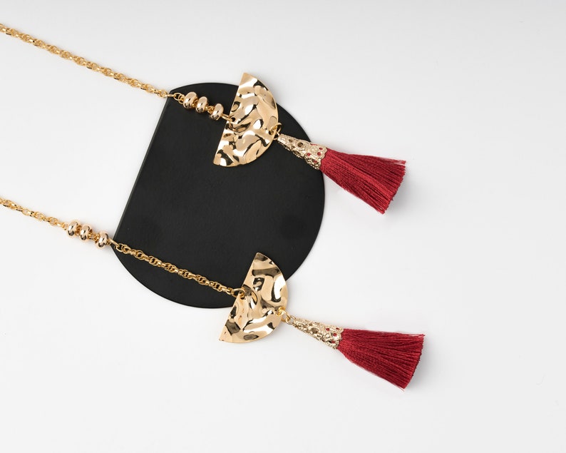 Tassel NecklaceBohemian NecklaceBlack NecklaceRed Tassel NecklaceGeometrical NecklaceBoho NecklaceModern Set JewelryValentine/'s Gift