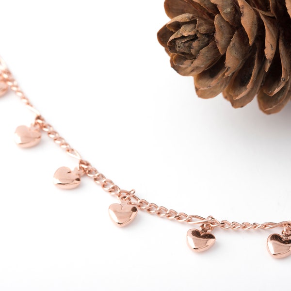 Pulseira de coração/pulseira de ouro rosa/joias delicadas de ouro rosa/pulseira de camadas/pulseira para mulheres/presente feminino/presente de dia dos namorados/presente de madrinhas