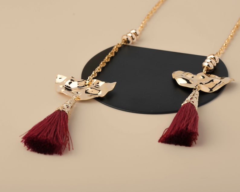 Tassel NecklaceBohemian NecklaceBlack NecklaceRed Tassel NecklaceGeometrical NecklaceBoho NecklaceModern Set JewelryValentine/'s Gift