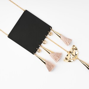 Boho Necklace/Bohemian Necklace/Black Square Necklace/Tassel Necklace/Geometrical Necklace/Jewelry for Women/Valentine&#39;s gift/Gift for Her