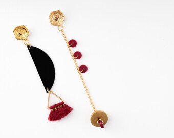 Valentines Earrings/Red-Black Earrings/Black Crescent Earrings/Gold-Black Earring/Earring for Valentine/Modern Jewelry/Gift for Her