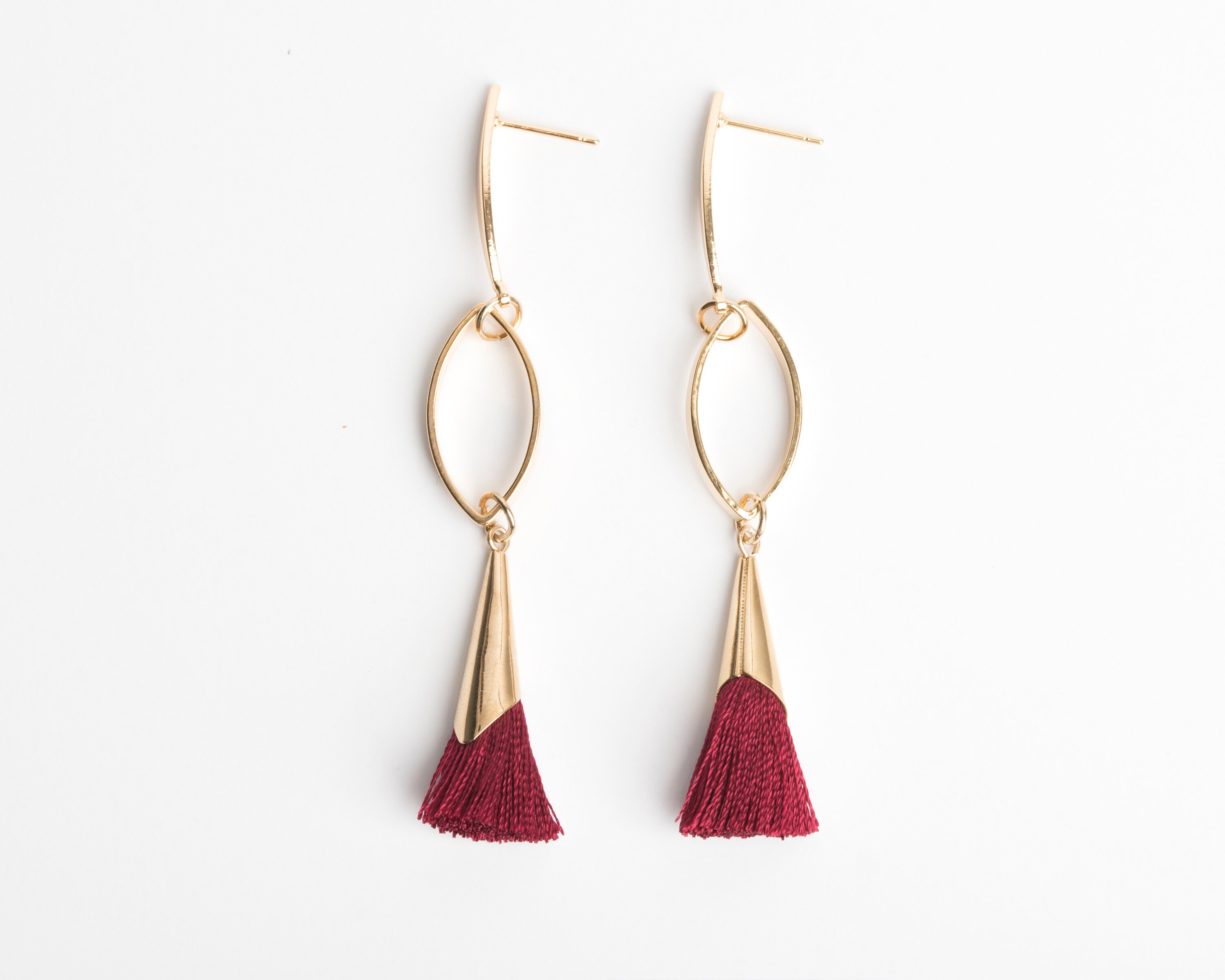 Red Tassel Earrings/gold Oval Earrings/gold Stud Earrings/boho Earrings/post Earrings for Women